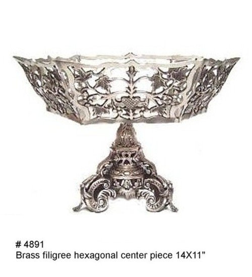 Brass filigree hexagonal center piece