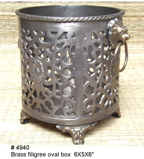 Brass Filigree Round Stationery Holder Box